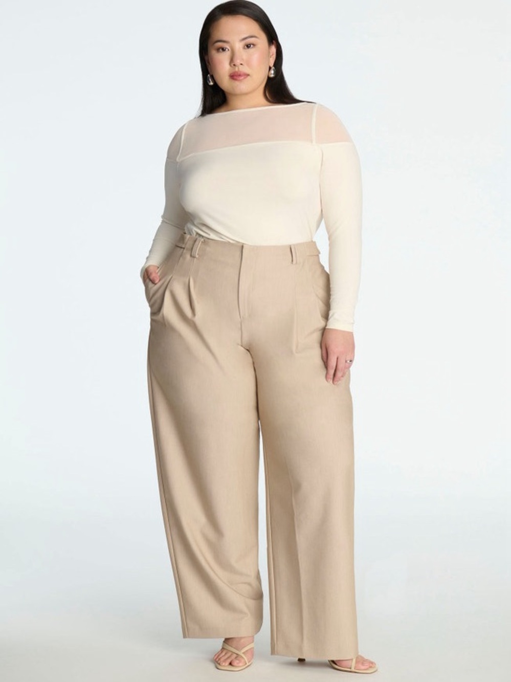 Eloquii Trouser With Waistband Tabs Heather Tan Size 22